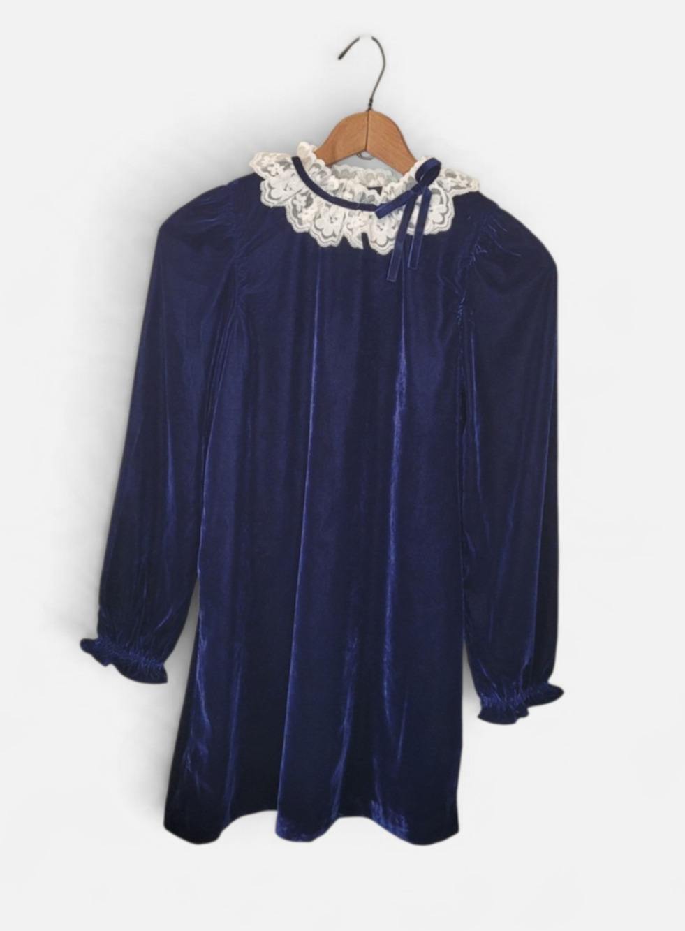 Janie and Jack Navy Blue The Velvet Lace Collar Dress Size 12 Holiday Classic